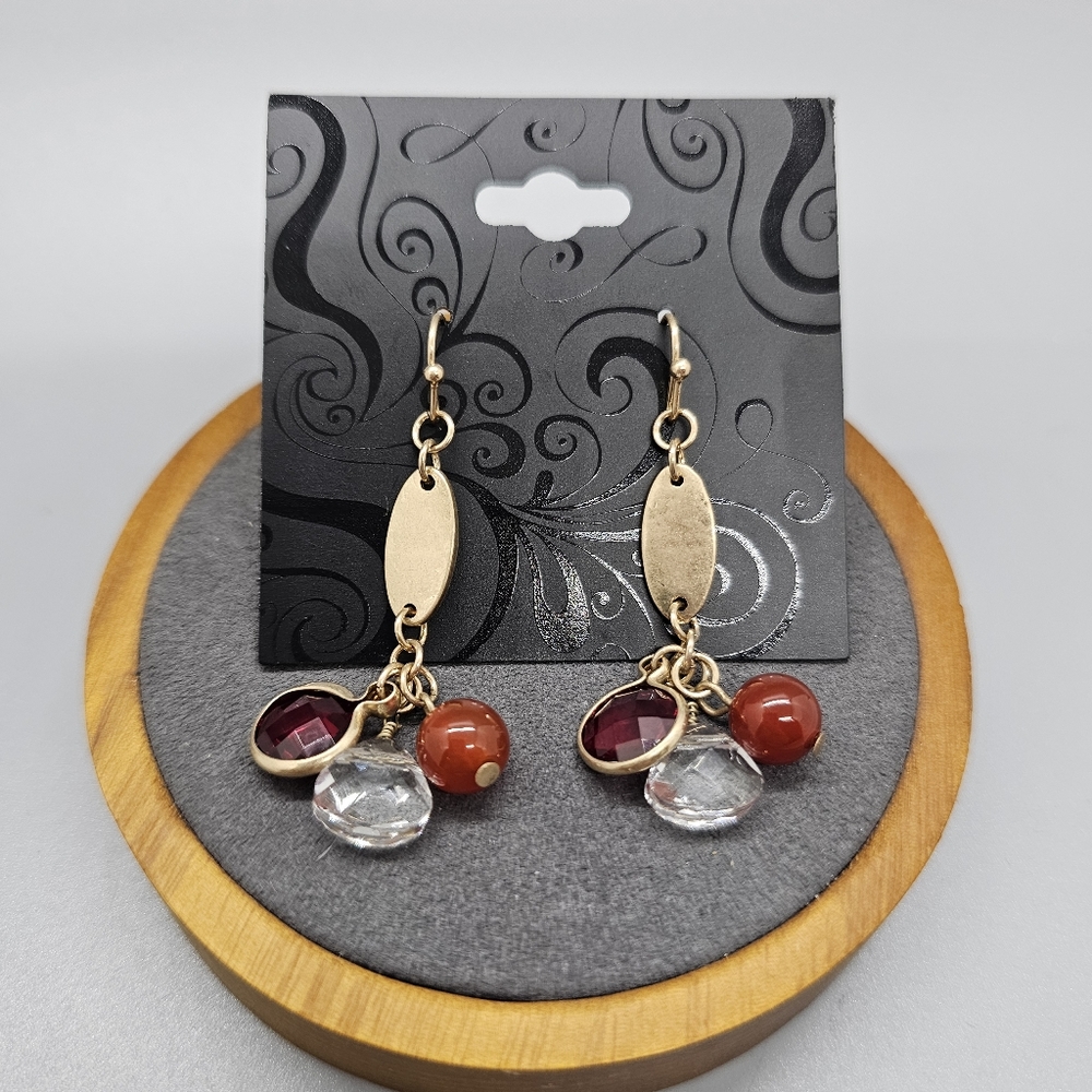 F.N.F Gold Plated Crystal Bead Damgle Earrings